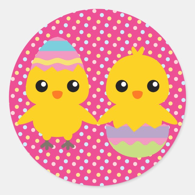 Sticker Rond Joyeuses Pâques Adorables poussins (Devant)