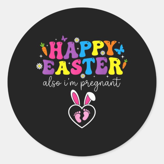 Sticker Rond Joyeuses Pâques aussi empreintes de bébé enceinte (Devant)