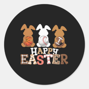 Sticker Rond Joyeuses Pâques Baseball Football Basket Lapin Ra