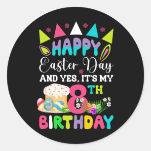 Sticker Rond Joyeuses Pâques C'est Mon 8ème Anniversaire Lapin