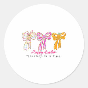 Sticker Rond Joyeuses Pâques Coquette Lapin Nœud Histoire Vraie