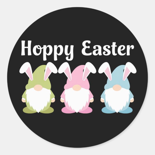 Sticker Rond Joyeuses Pâques Drôles Oreilles de Lapin Gnome (Devant)