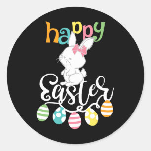 Sticker Rond Joyeuses Pâques Egg Groovy Lapin Enfants 
