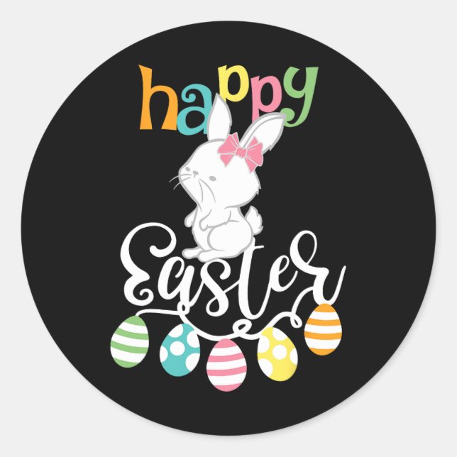 Sticker Rond Joyeuses Pâques Egg Groovy Lapin Enfants  (Devant)