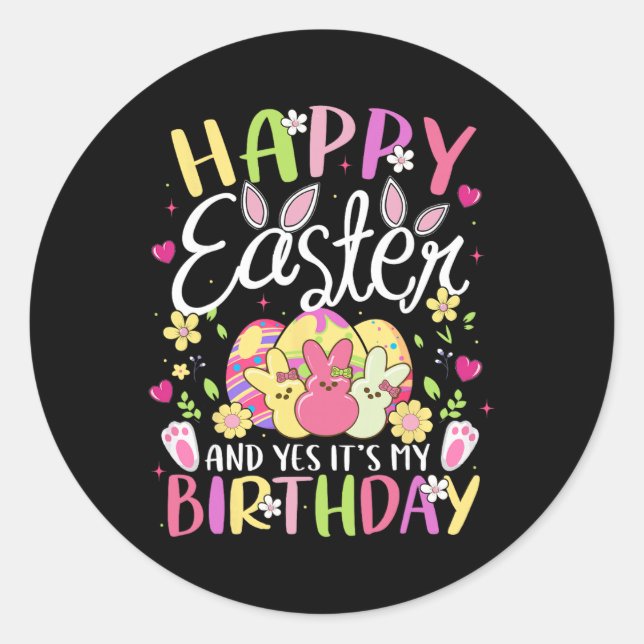 Sticker Rond Joyeuses Pâques et oui c'est mon anniversaire Lapi (Devant)