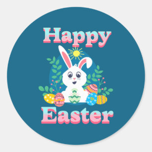 Sticker Rond Joyeuses Pâques Lapin de Pâques Mignon Chasse aux