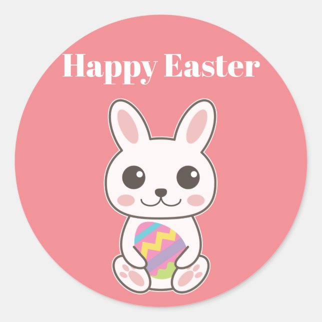 Sticker Rond Joyeuses Pâques Lapin Mignon (Devant)