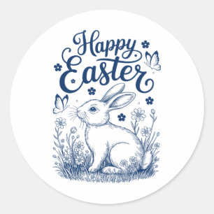 Sticker Rond Joyeuses Pâques Lapin Mignon Lapin de Pâques Femme