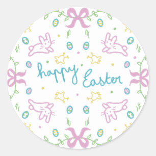 Sticker Rond Joyeuses Pâques Message Mignon