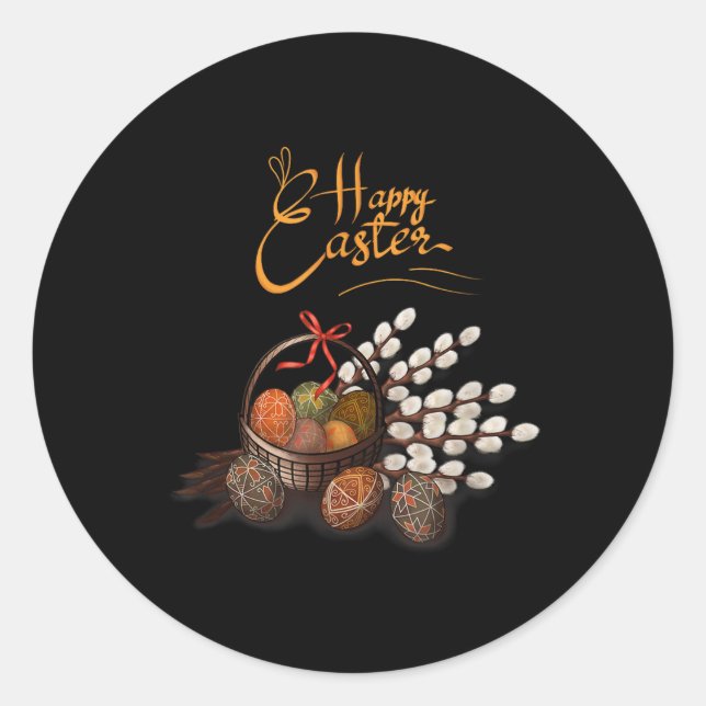 Sticker Rond Joyeuses Pâques ; Oeufs Traditionnels Ukrainiens E (Devant)