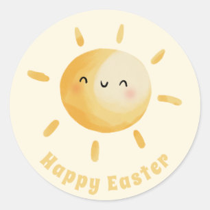 Sticker Rond Joyeuses Pâques ! Soleil aquarelle mignon 