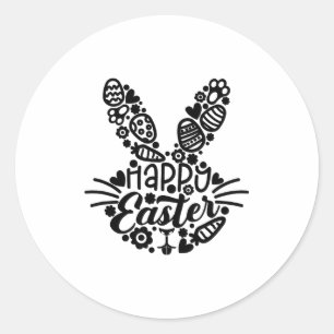 Sticker Rond Joyeuses Pâques, visage de lapin hommes femmes enf