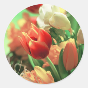 Sticker Rond Joyeuses Tulipes de Pâques