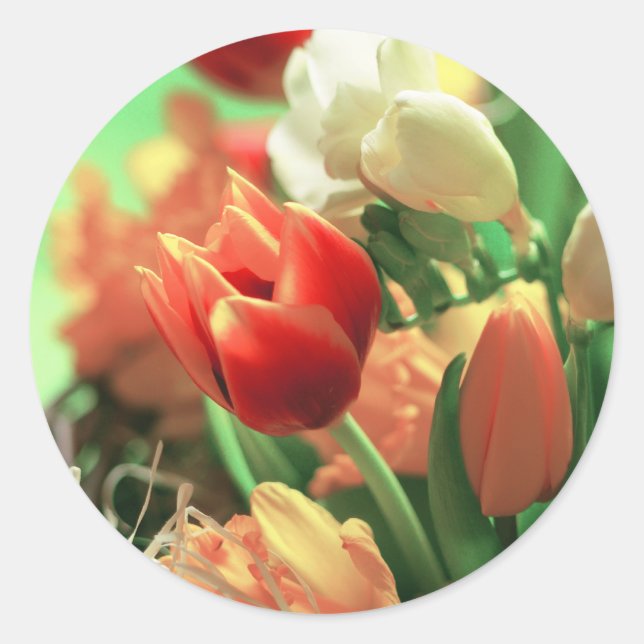 Sticker Rond Joyeuses Tulipes de Pâques (Devant)