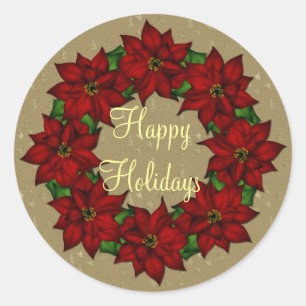 Sticker Rond Joyeuses vacances - Festive Poinsettia Design