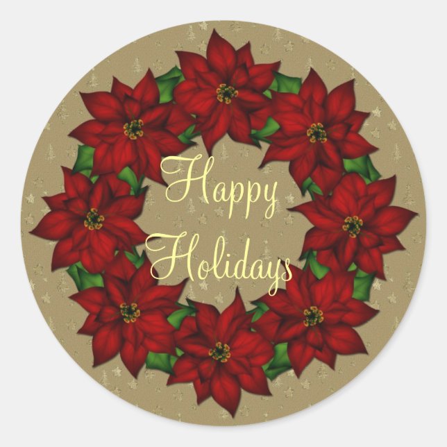 Sticker Rond Joyeuses vacances - Festive Poinsettia Design (Devant)
