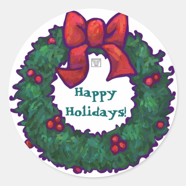 Sticker Rond Joyeuses vacances Holly Wreath (Devant)