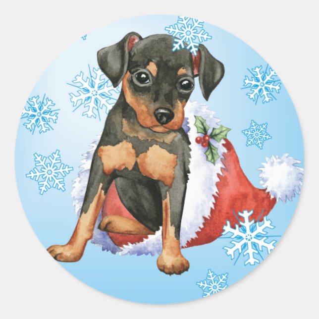 Sticker Rond Joyeuses vacances Min Pin (Devant)