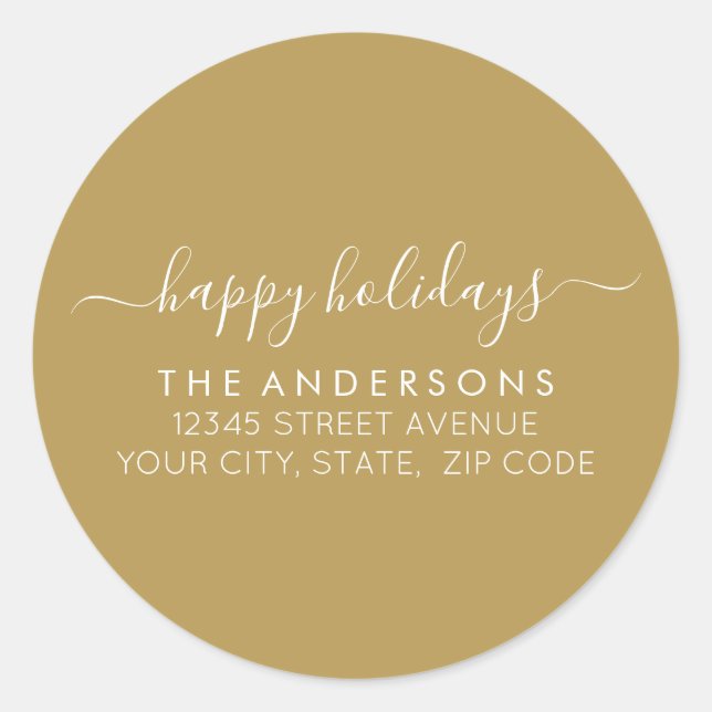 Sticker Rond Joyeuses vacances Noël Classic Gold Adresse (Devant)