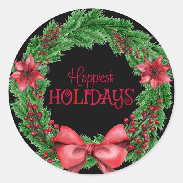 Sticker Rond Joyeuses vacances Poinsettia (Devant)