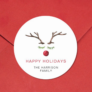 Sticker Rond Joyeuses vacances Reindeer Aquarelle Noël