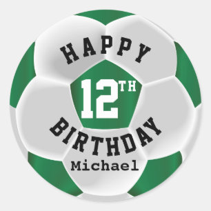 Sticker Rond Joyeux 00e anniversaire - Dark Green Soccer Ball