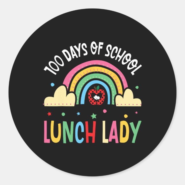 Sticker Rond Joyeux 100 Jours De Déjeuner D'École Lady Rainbow  (Devant)
