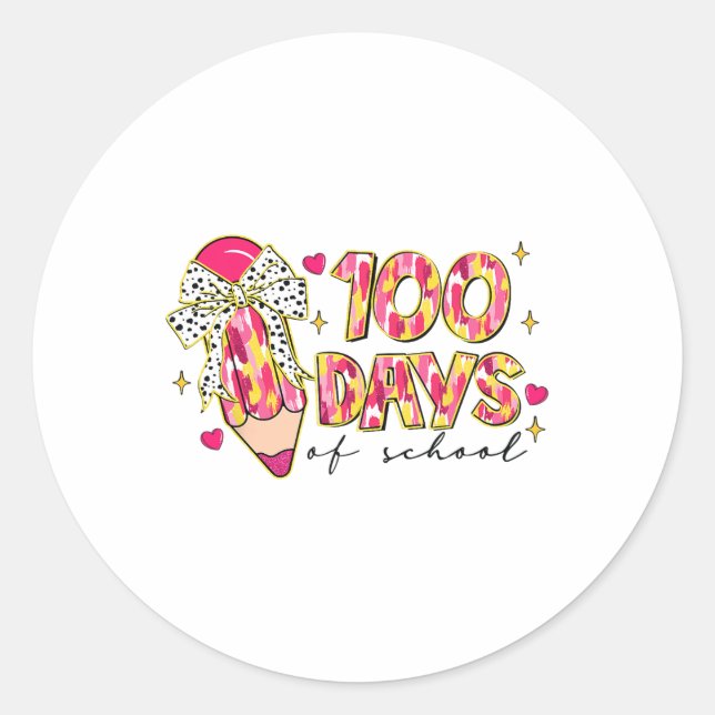 Sticker Rond Joyeux 100 Jours De L'École Coquette Bow Enseigner (Devant)