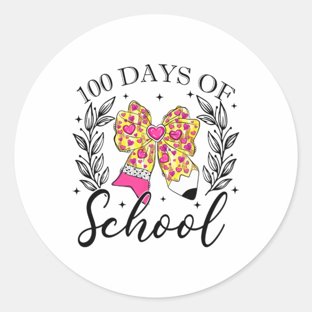 Sticker Rond Joyeux 100 Jours De L'École Coquette Bow Enseigner (Devant)
