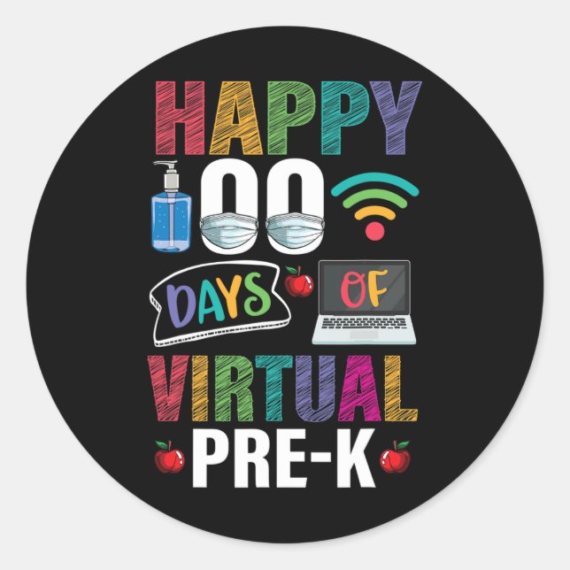 Sticker Rond Joyeux 100 Jours De Pré-K Virtuelle Enseignant Sti (Devant)