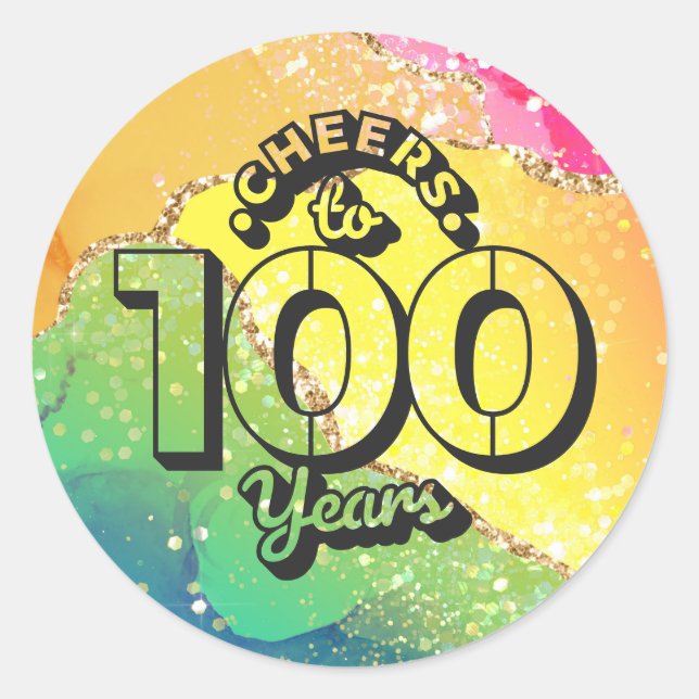 Sticker Rond Joyeux 100e anniversaire Cheer à 100 ans sur arc-e (Devant)