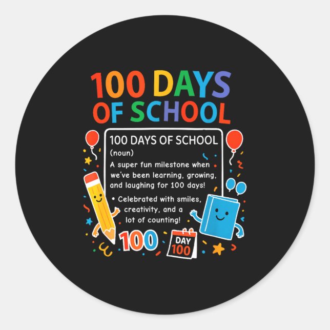 Sticker Rond Joyeux 100e jour d'école Conception d'élève, 100 j (Devant)