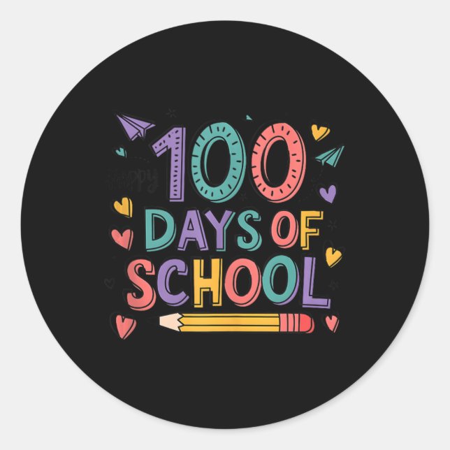 Sticker Rond Joyeux 100e jour école mignonne 100 jours Enseigna (Devant)