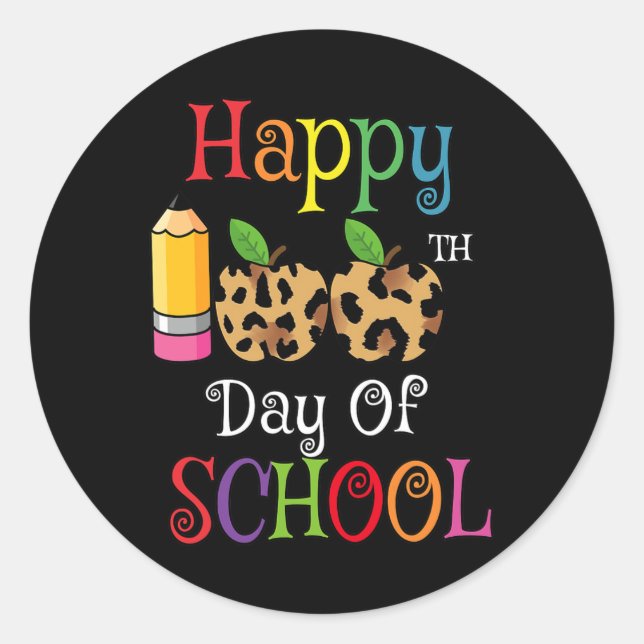 Sticker Rond Joyeux 100ème Jour De L'École Empreinte de léopard (Devant)
