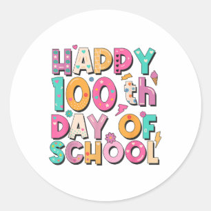 Sticker Rond Joyeux 100ème Jour De L'École Enseignant Enfants 1