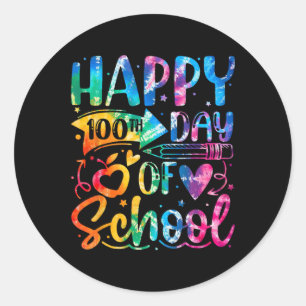 Sticker Rond Joyeux 100ème Jour De L'École Tie Dye Arc En Ciel 