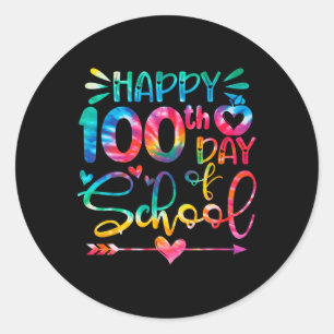 Sticker Rond Joyeux 100ème Jour De L'École Tie Dye Arc En Ciel