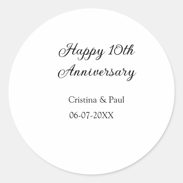 Sticker Rond Joyeux 10e anniversaire simple nom de mariage mini (Devant)