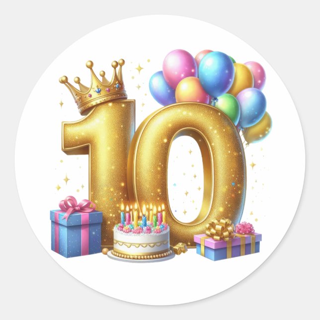 Sticker Rond Joyeux 10ème Anniversaire (Devant)