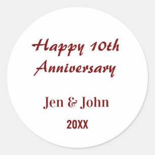 Sticker Rond Joyeux 10ème anniversaire de mariage mauve nom sim