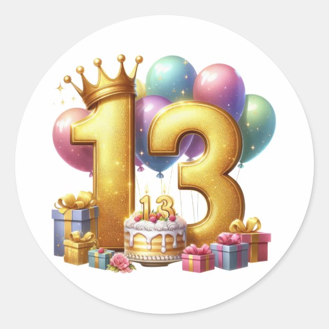 Sticker Rond Joyeux 13e anniversaire (Devant)