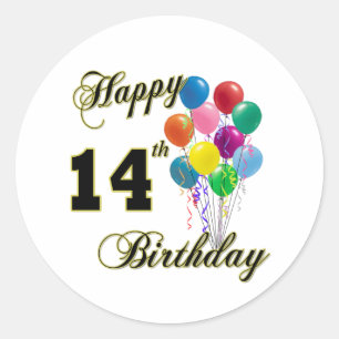 Sticker Rond Joyeux 14e anniversaire cadeaux et vêtements d'ann