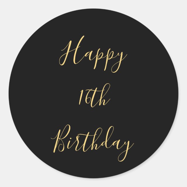 Sticker Rond Joyeux 16e anniversaire Golden Yellow Black âge (Devant)