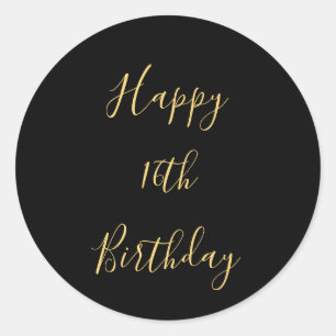 Sticker Rond Joyeux 16e anniversaire Golden Yellow Black âge