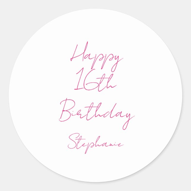 Sticker Rond Joyeux 16e anniversaire rose blanc XVIe 2024 (Devant)