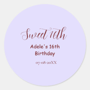Sticker Rond Joyeux 16ème anniversaire violet pastel mauve rétr