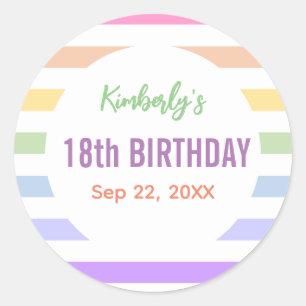 Sticker Rond Joyeux 18ème anniversaire en Rainbow Stripes