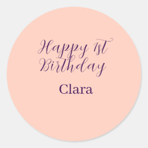 Sticker Rond Joyeux 1er anniversaire orange violet boho rétro n
