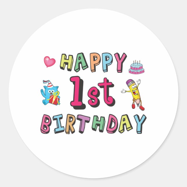 Sticker Rond Joyeux 1er anniversaire pour 1 an Enfants B jour s (Devant)