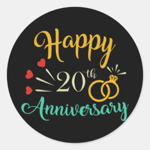 Sticker Rond Joyeux 20e anniversaire jumelés Couples 20e annive